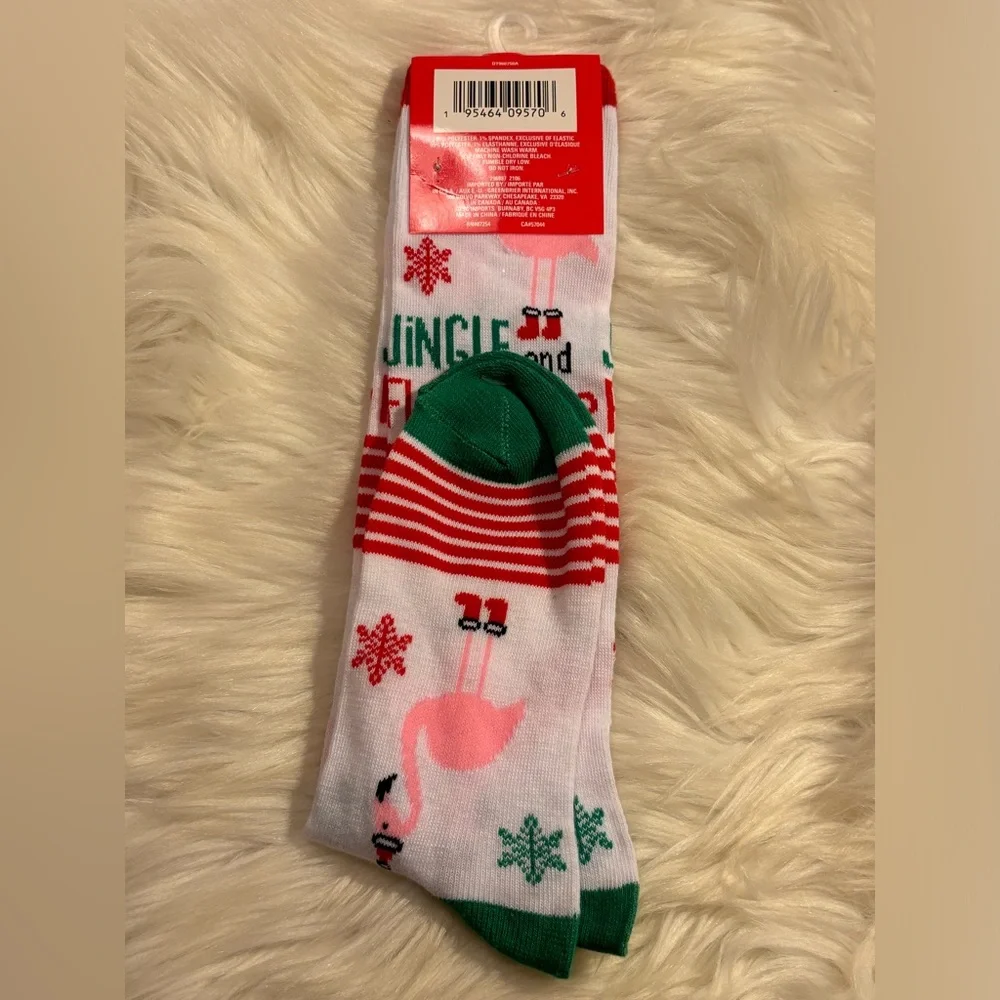 Christmas Jingle Flamingle Flamingo Long Socks